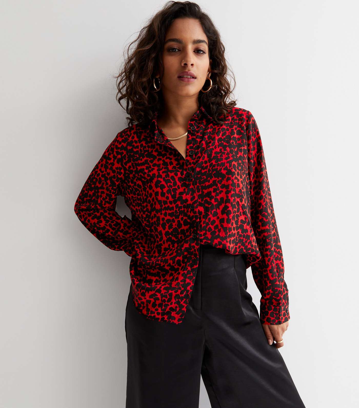 Petite Red Leopard Print Long Sleeve Shirt Image 2