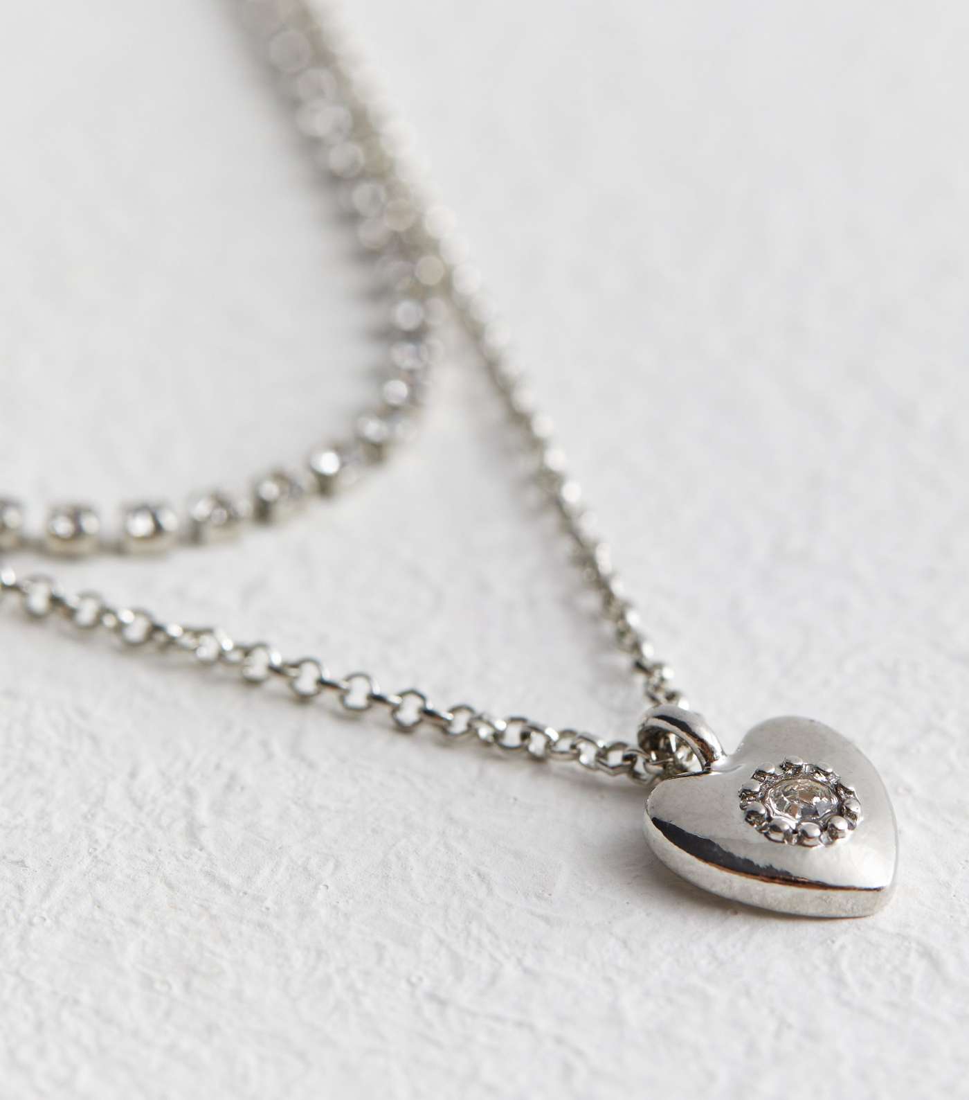 Silver Diamanté Heart Pendant Layered Necklace Image 4