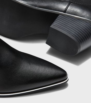 London Rebel Black Leather-Look Block Heel Western Boots New Look