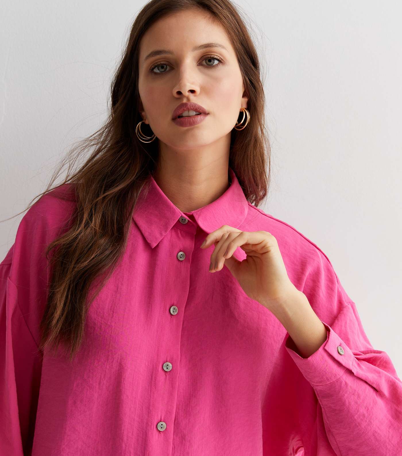 Bright Pink Long Sleeve Oversized Shirt Image 3
