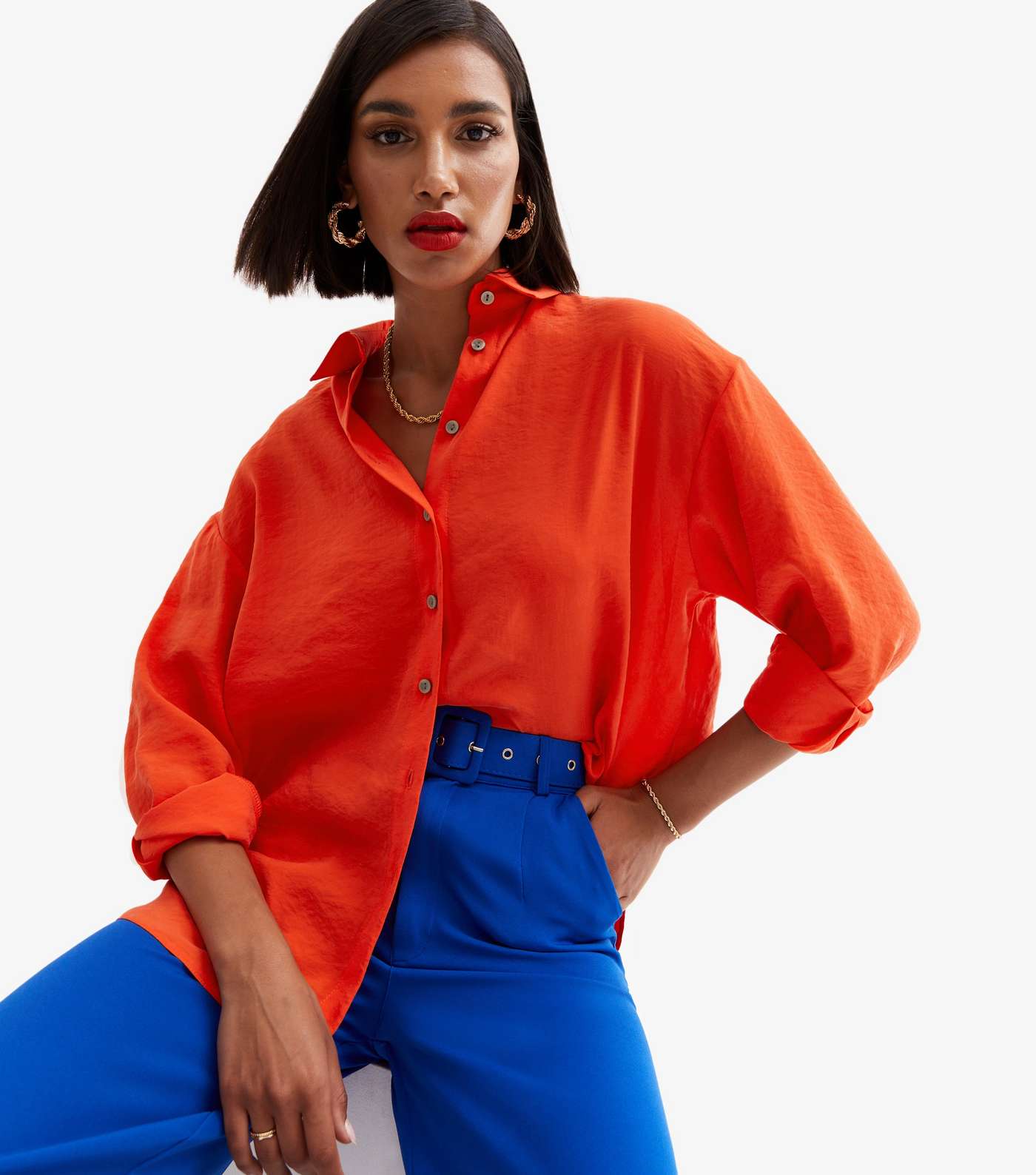 Bright Orange Long Sleeve Oversized Shirt