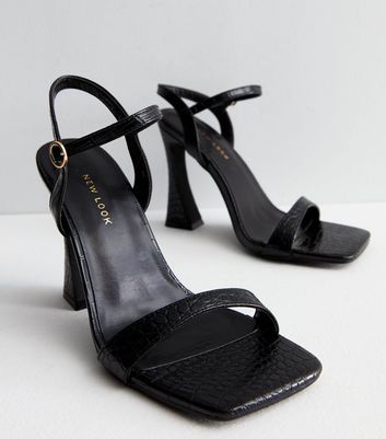 New Look metal detail block heeled sandals in black | ASOS
