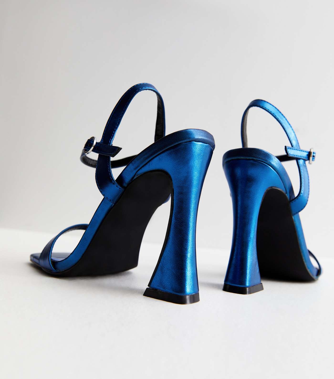 Blue Metallic Leather-Look Flared Heel Strappy Sandals Image 3