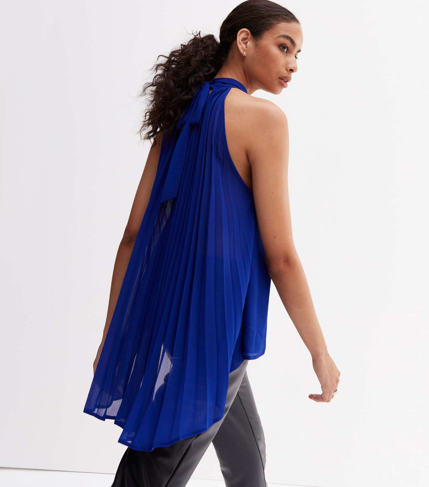 Bright Blue Pleated Back Halter Top Image 4