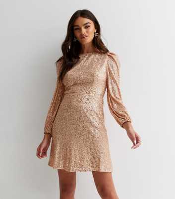 Little Mistress Gold Sequin Long Sleeve Tie Back Mini Dress