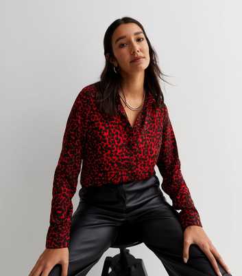 Tall Red Leopard Print Long Sleeve Shirt