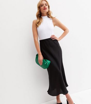 Black Satin Bias Cut Midi Skirt New Look