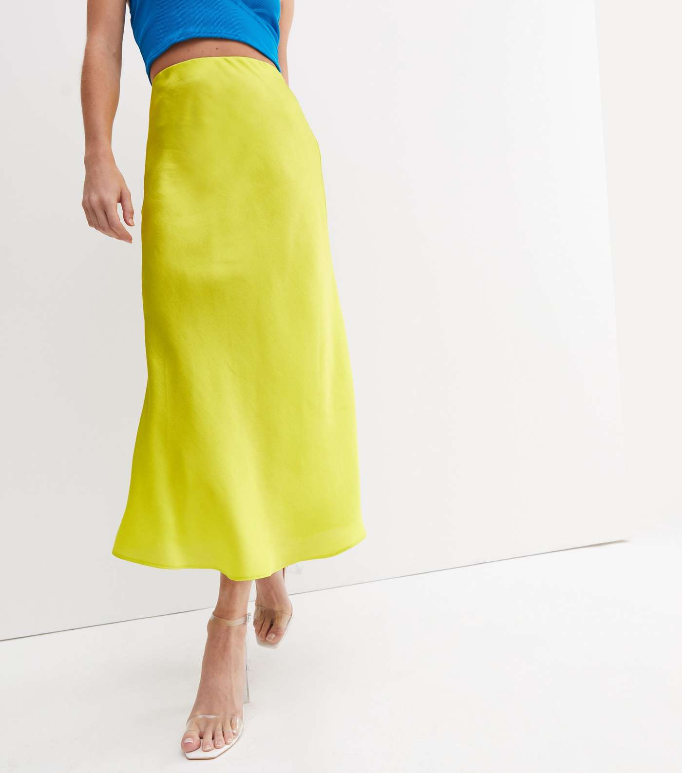 Light Green Satin Bias Cut Midi Skirt Image 2