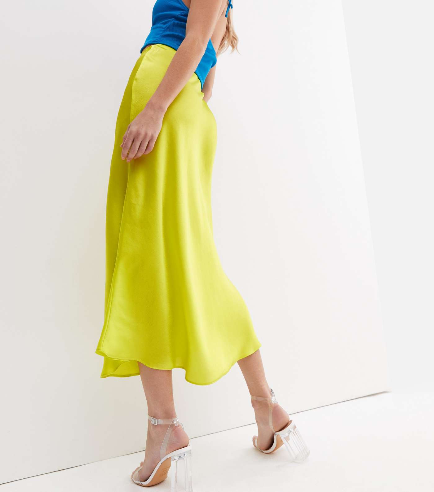 Light Green Satin Bias Cut Midi Skirt Image 4