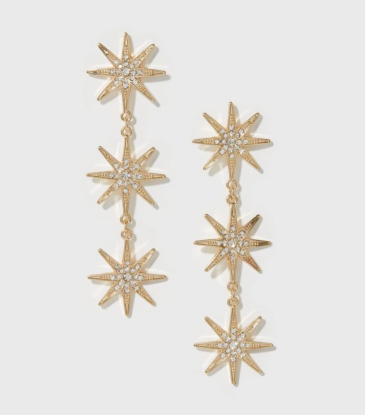 Gold Star Diamante Drop Earrings New Look