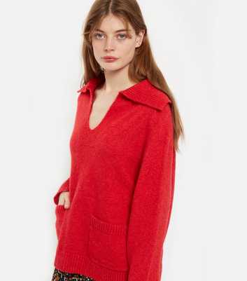 Louche Red Collared Pocket Front Jumper