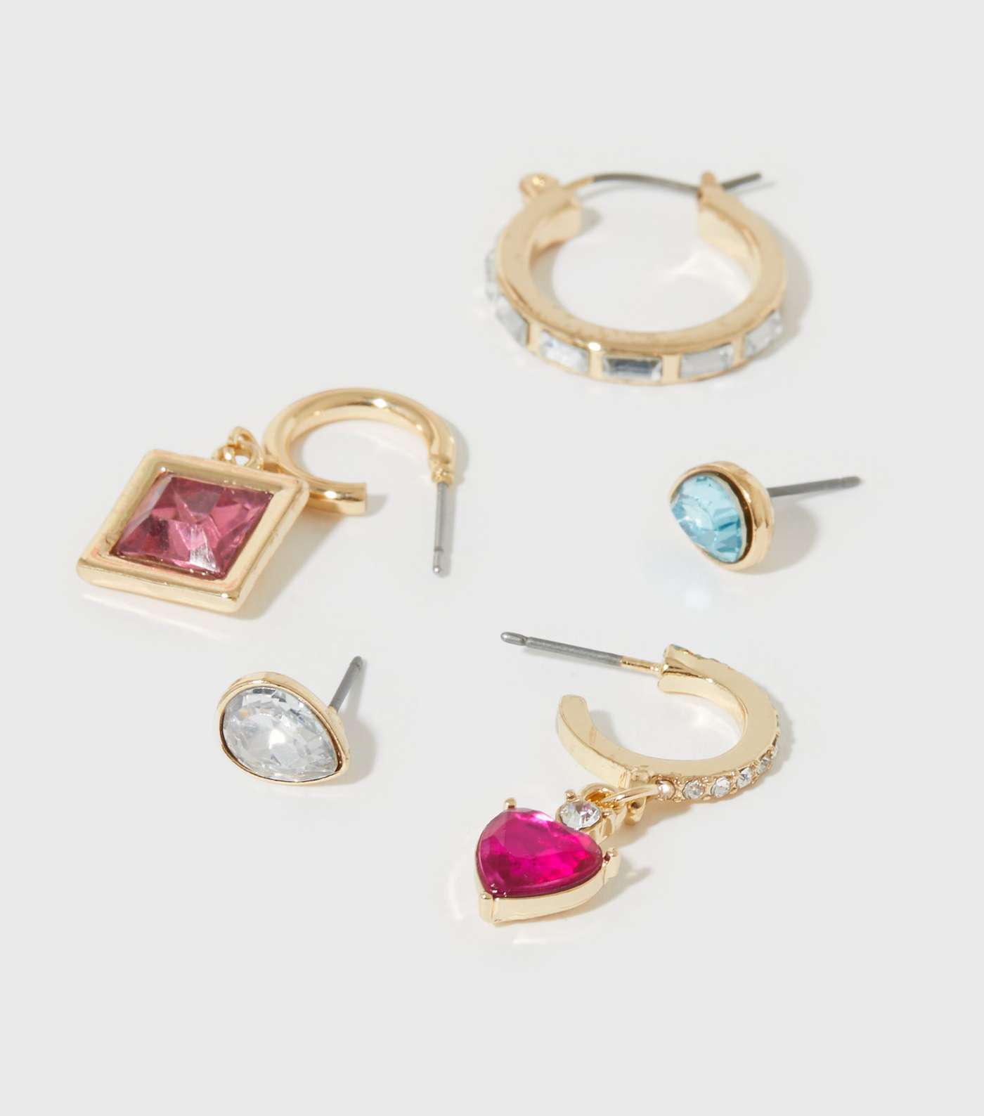 6 Pack Multicoloured Mixed Diamanté Stud and Hoop Earrings Image 2