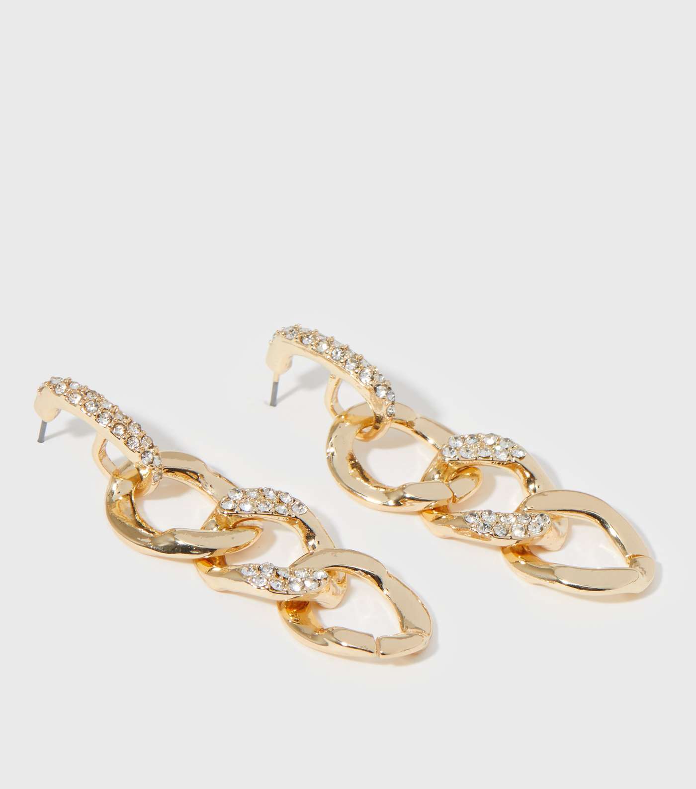 Gold Drop Chain Diamanté Earrings