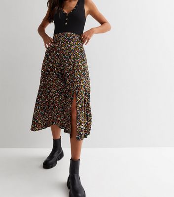 Black ditsy floral clearance midi skirt new look