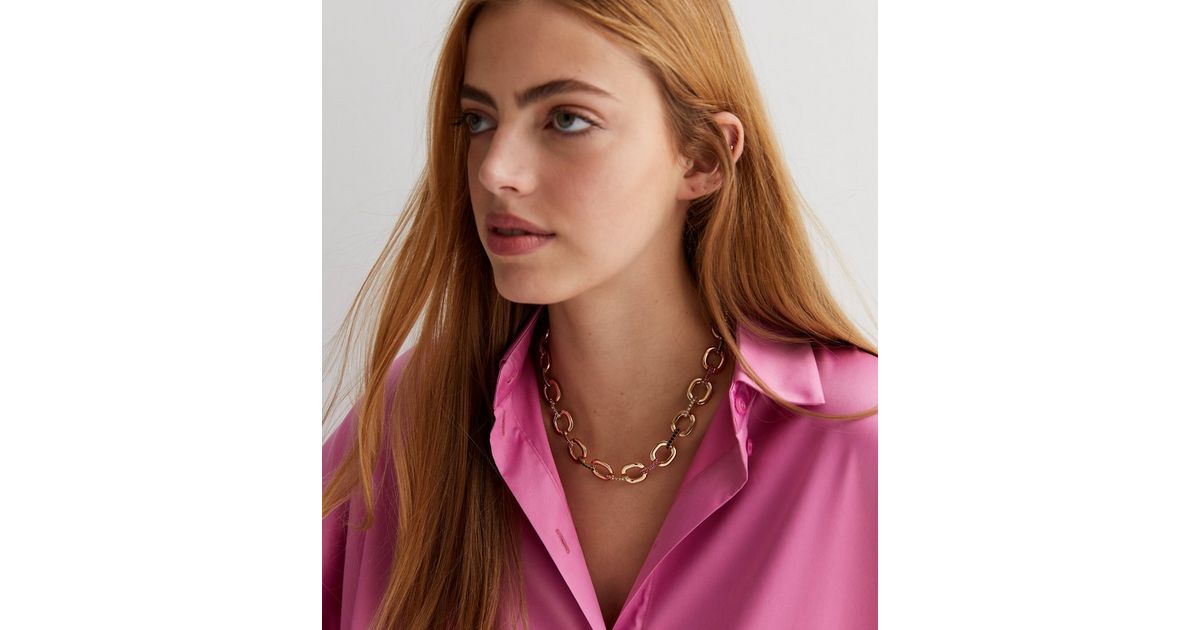 Multicoloured Diamanté Chain Link Necklace New Look