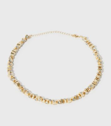 Gold Diamanté Heart Link Choker