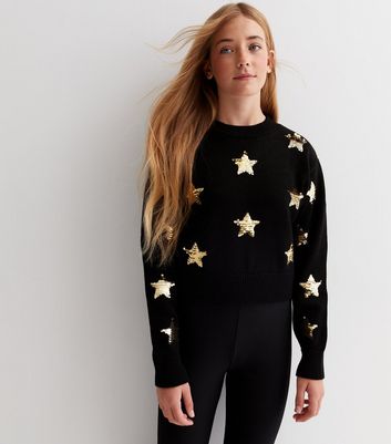 Girls Black Star Sequin Jumper | New Look