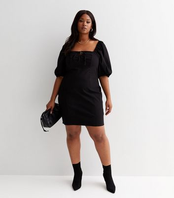 Plus size short store sleeve black dress