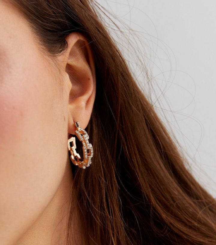 newlook.com | Gold Diamanté Chain Midi Hoop Earrings