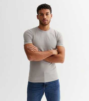 Pale Grey Crew Neck Muscle Fit T-Shirt