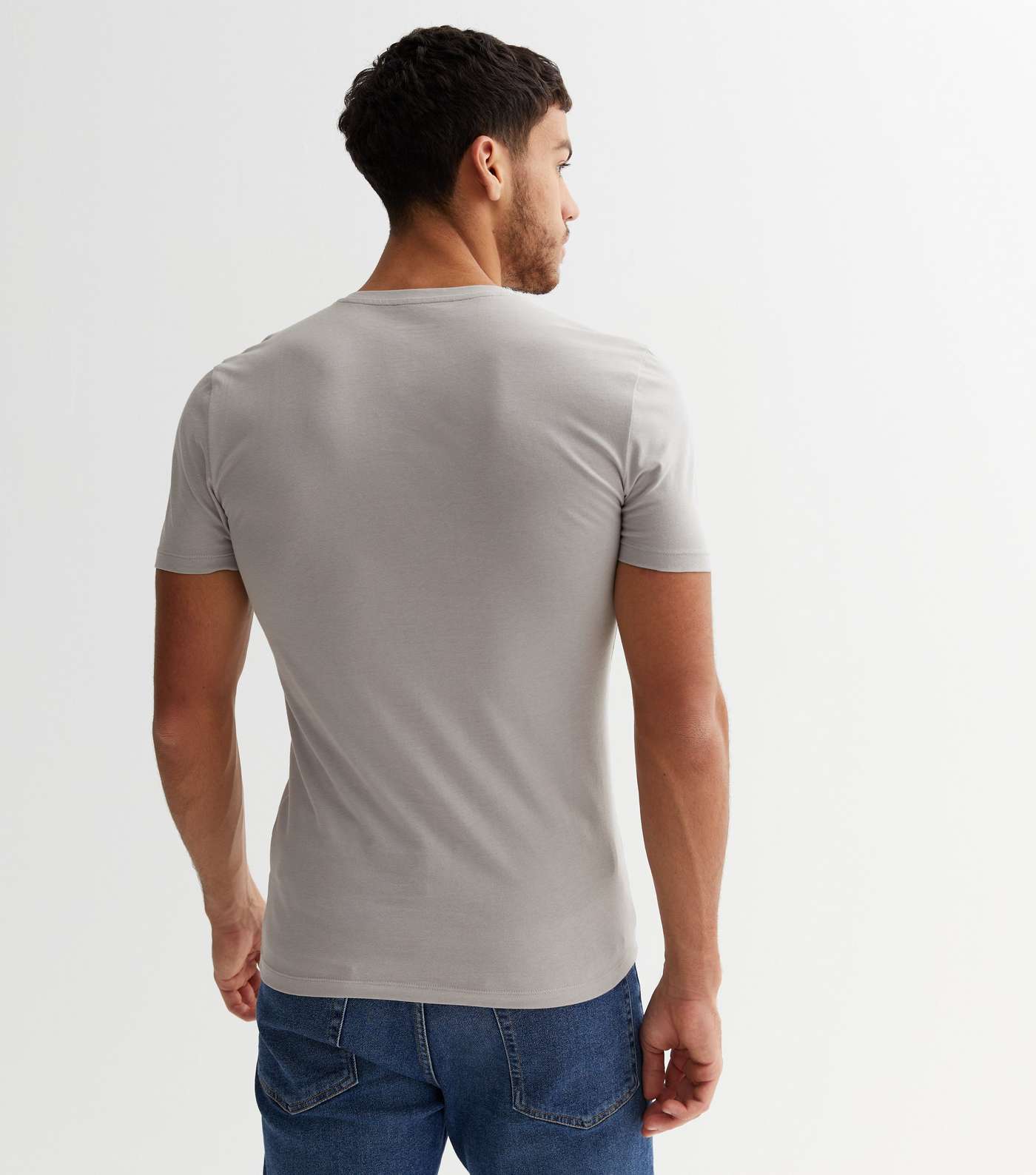 Pale Grey Crew Neck Muscle Fit T-Shirt Image 4