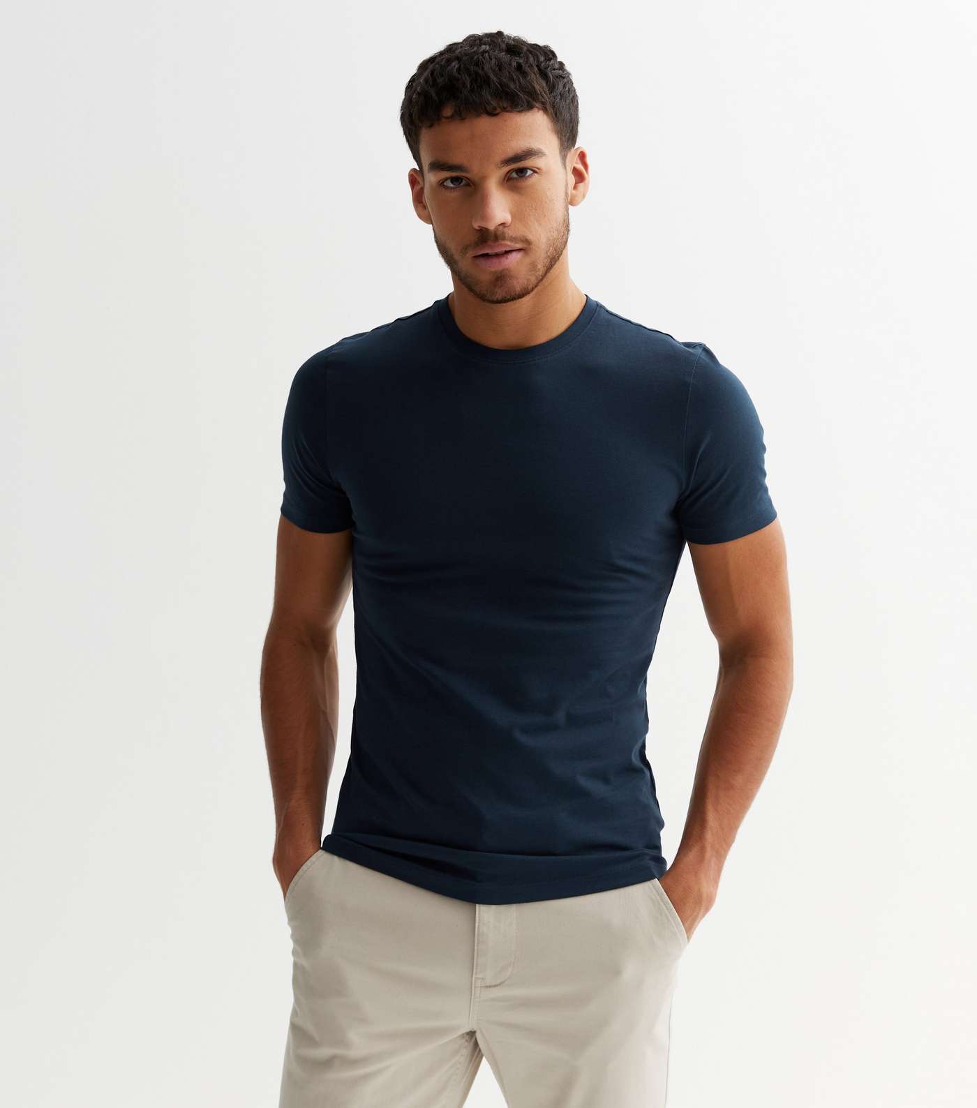Navy Crew Neck Muscle Fit T-Shirt Image 2