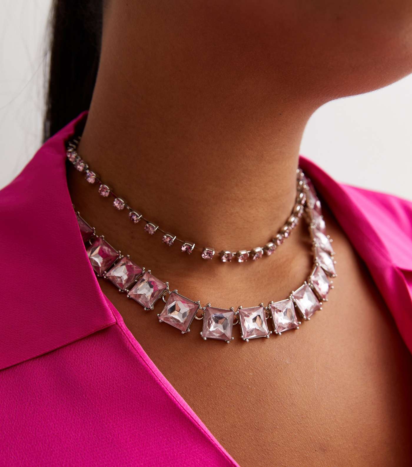 Dazzle and Delight Bright Pink Gem Embellished Layered Necklace