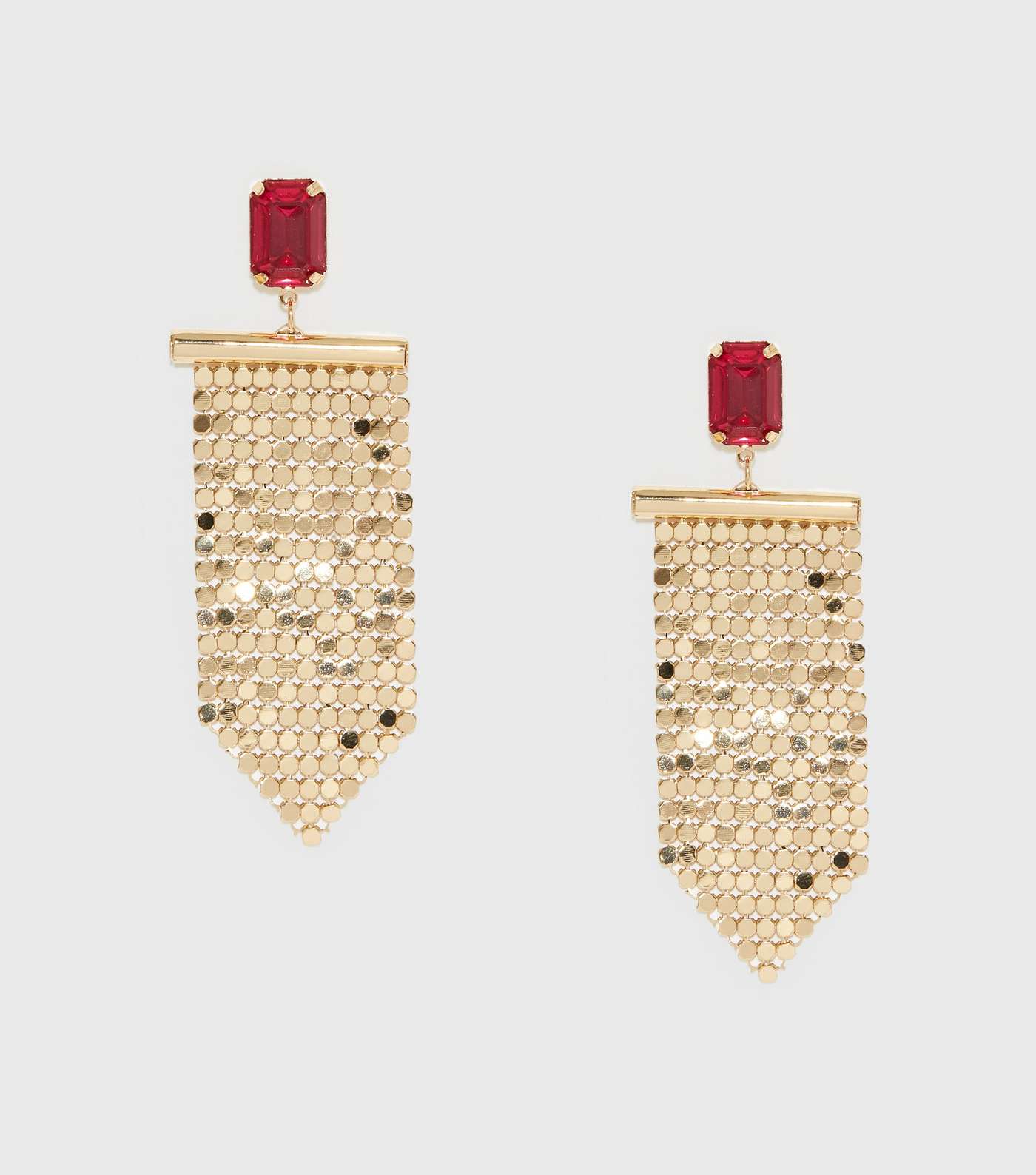 Inner Sparkle Gold Gem Chain Mail Tassel Earrings Image 4