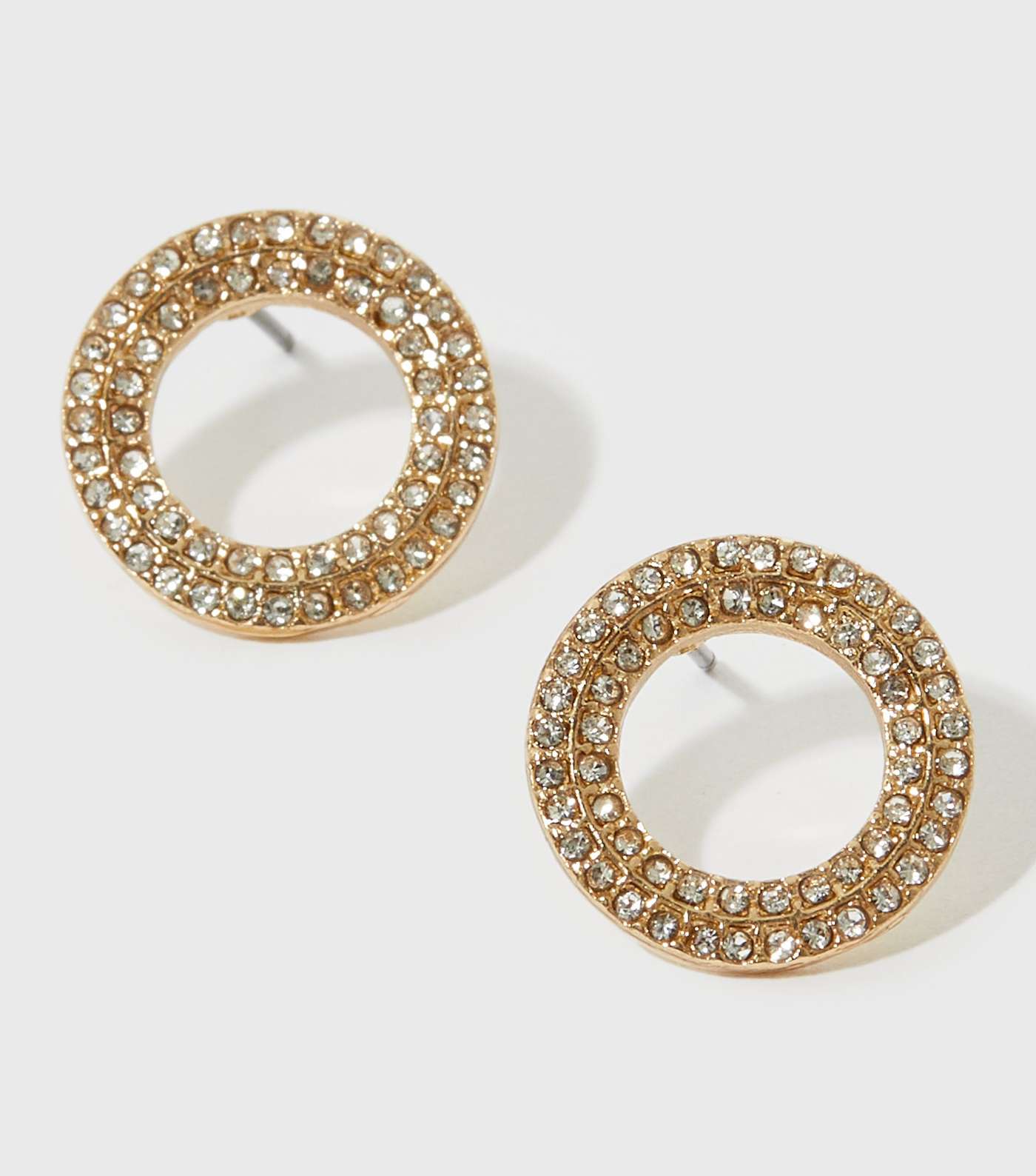 Gold Diamanté Large Circle Stud Earrings