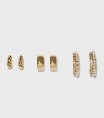 3 Pack Gold Twist and Diamanté Hoop Earrings