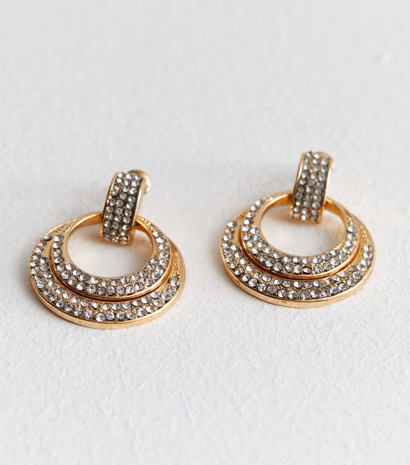 Gold Diamanté Double Circle Doorknocker Earrings Image 3