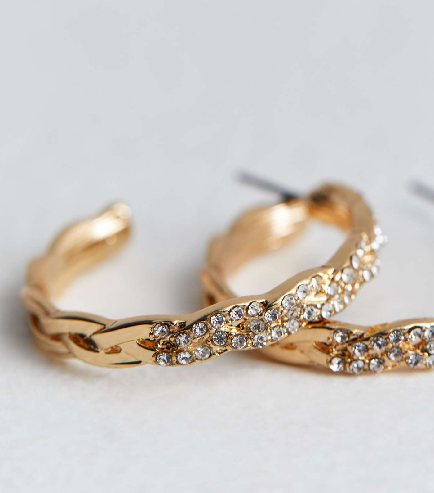 Gold Diamanté Plaited Midi Hoop Earrings Image 4
