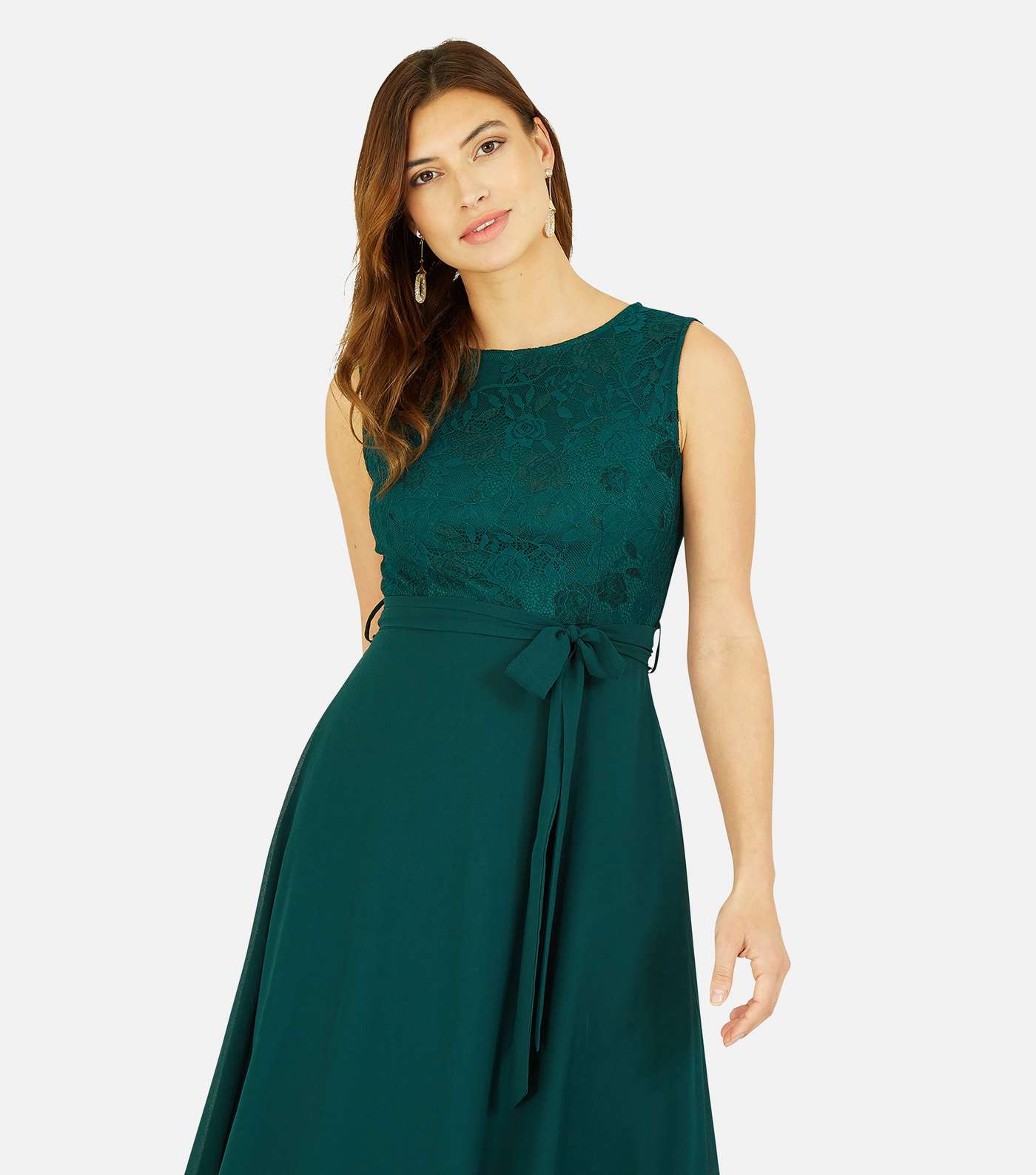 Mela Dark Green Lace Sleeveless Dip Hem Midi Dress Image 2