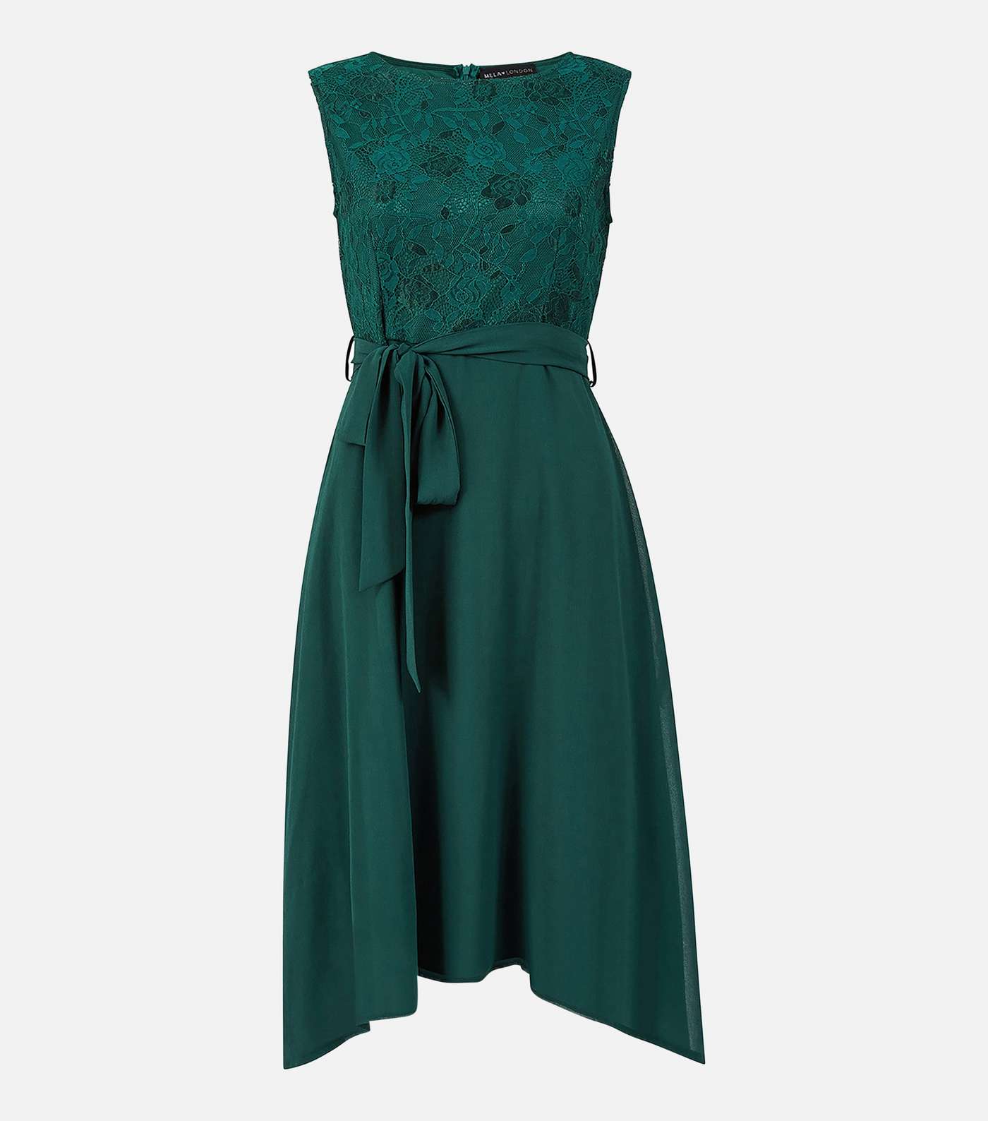 Mela Dark Green Lace Sleeveless Dip Hem Midi Dress Image 6