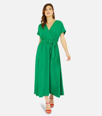 Mela Green Kimono Sleeve Tie Waist Midi Wrap Dress New Look