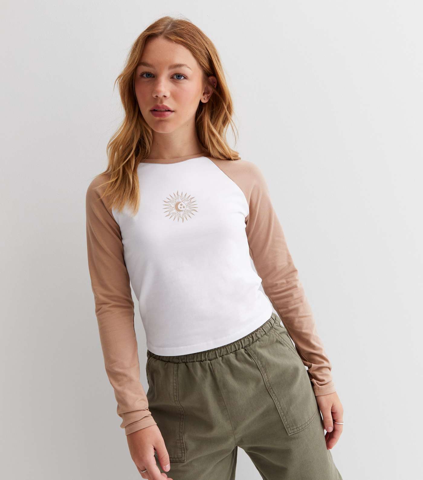 Girls Light Brown Mystic Logo Long Sleeve Ringer T-Shirt