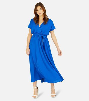 Mela Bright Blue Kimono Sleeve Tie Waist Midi Wrap Dress New Look