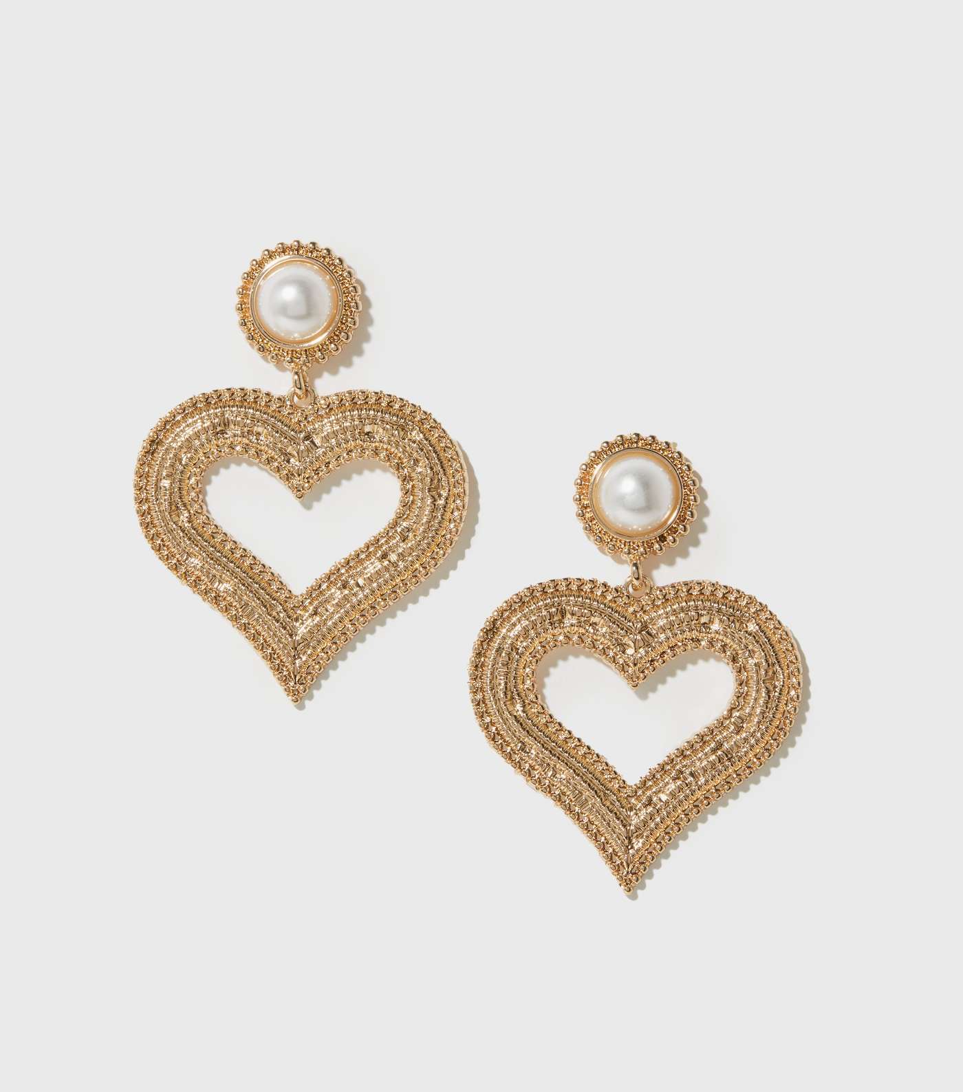 Gold Large Heart Faux Pearl Doorknocker Earrings Image 2
