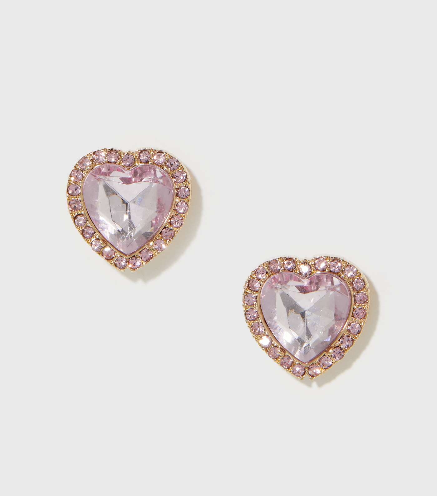 Pink Diamanté Heart Large Stud Earrings Image 2