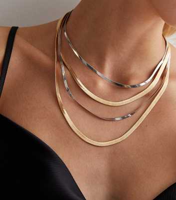Silver and Gold Textured 4 Layered Necklace