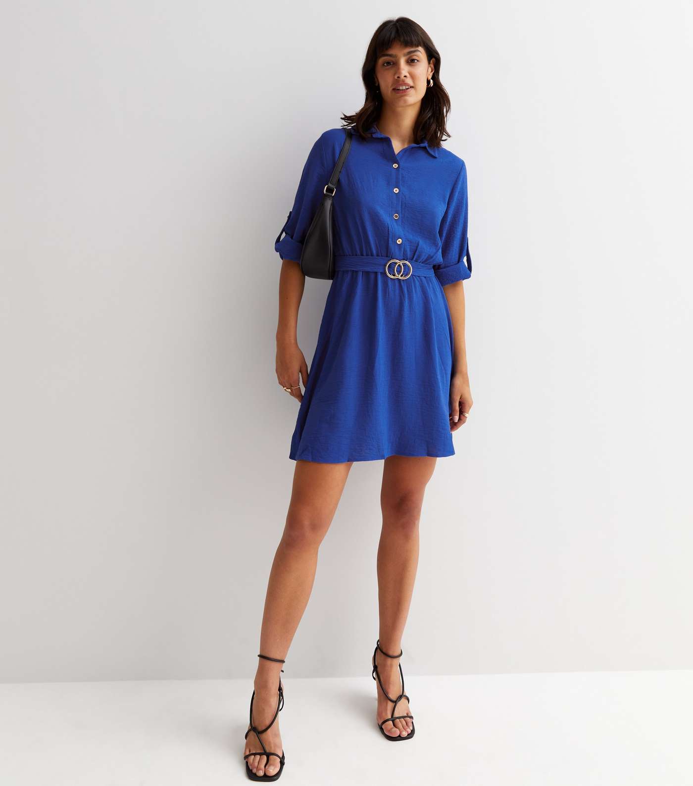 Mela Bright Blue Belted Mini Shirt Dress Image 2