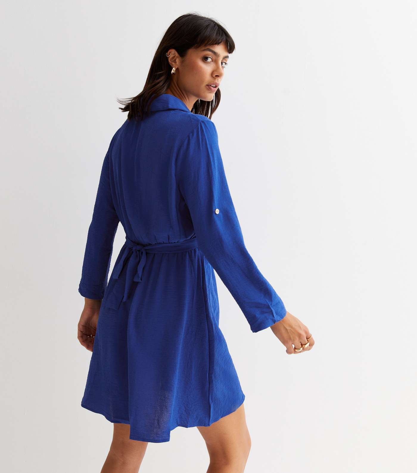 Mela Bright Blue Belted Mini Shirt Dress Image 4