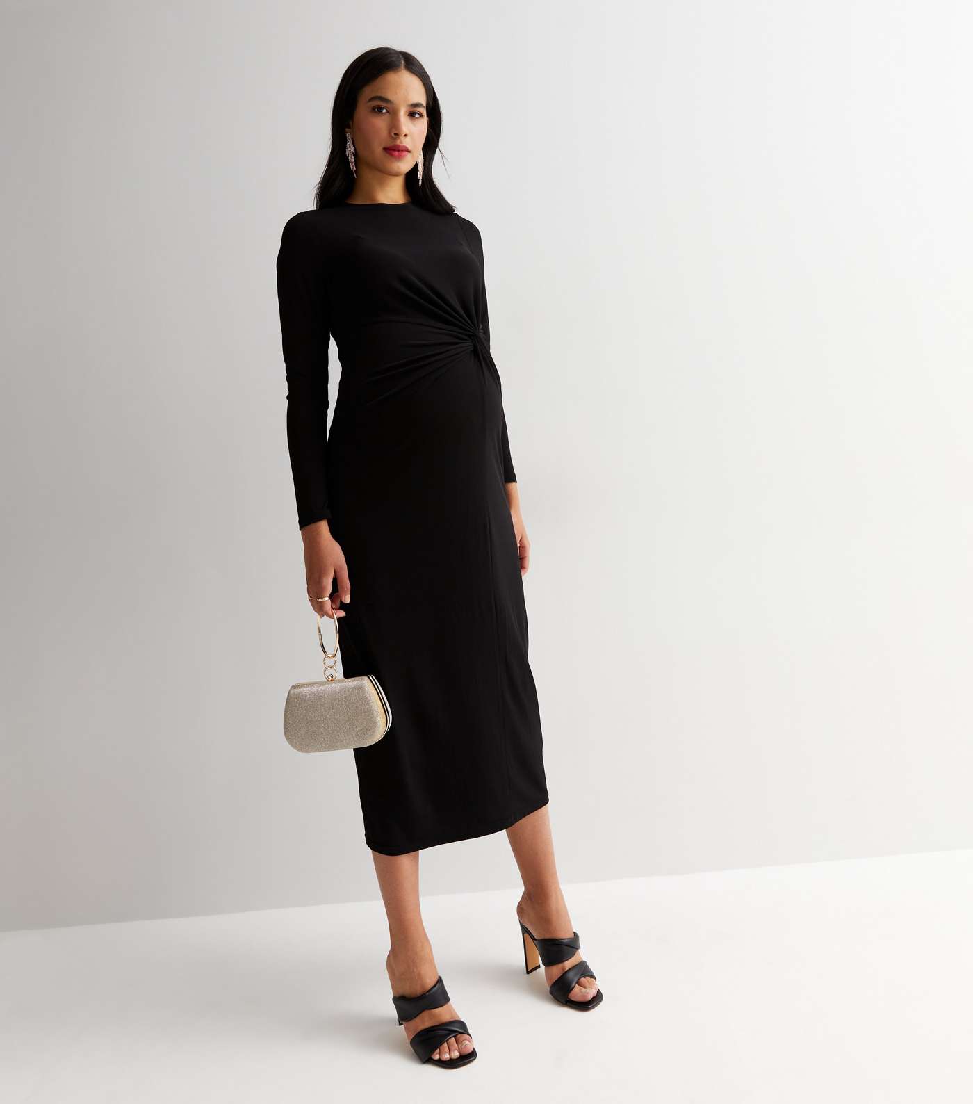 Maternity Black Jersey Twist Front Midi Dress Image 2