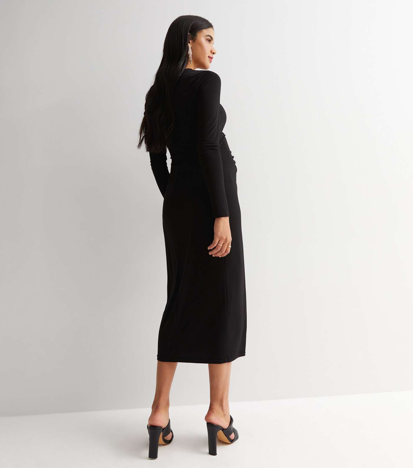 Maternity Black Jersey Twist Front Midi Dress Image 4