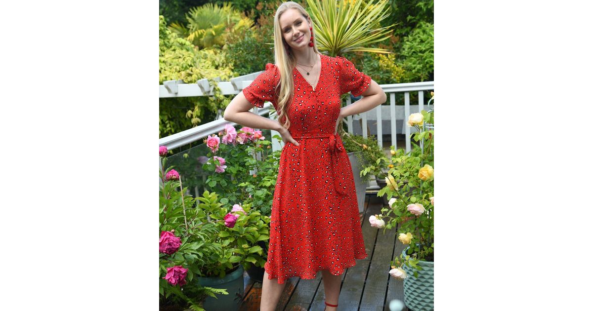 Mela Red Animal Print V Neck Midi Wrap Dress New Look