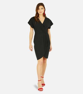 Mela Black Pleated Short Sleeve Mini Wrap Dress New Look