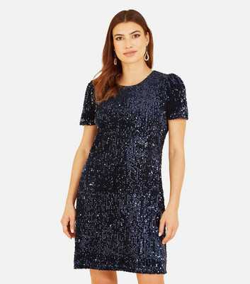 Mela Navy Sequin Short Sleeve Mini Shift Dress