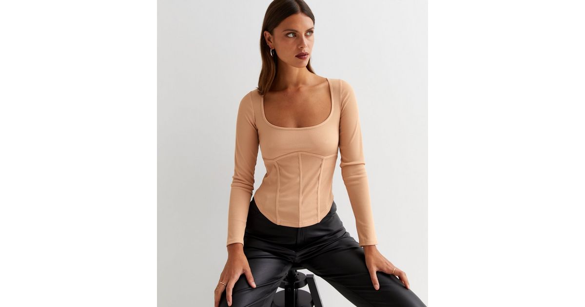 Ribbed Long Sleeve Corset Top