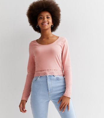 Pink lace 2024 long sleeve top