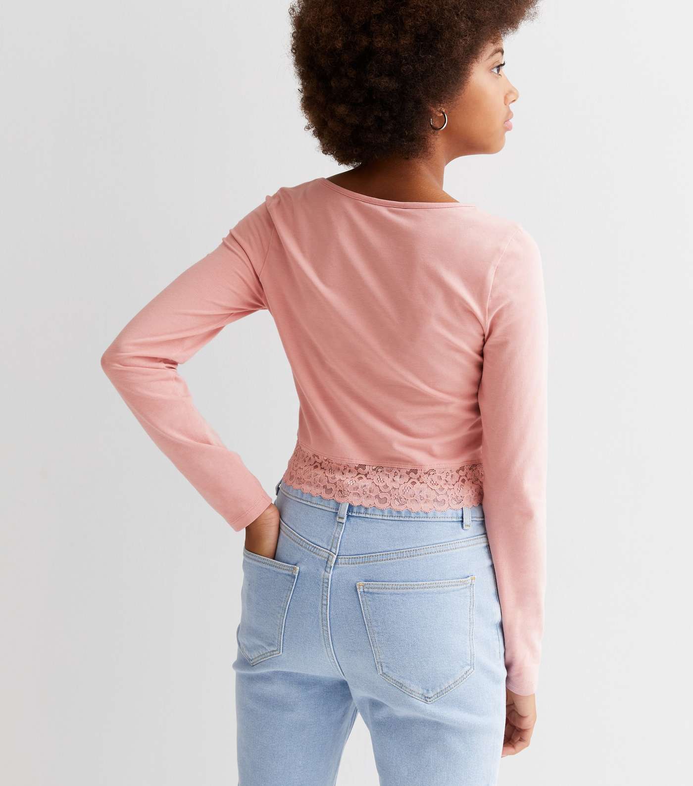 Girls Mid Pink Lace Hem Long Sleeve Top Image 4
